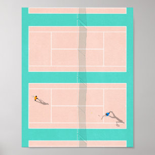 Pastel Färg Tennis Court Illustration från ovan Poster