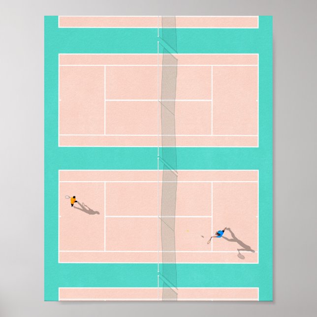 Pastel Färg Tennis Court Illustration från ovan Poster (Framsidan)