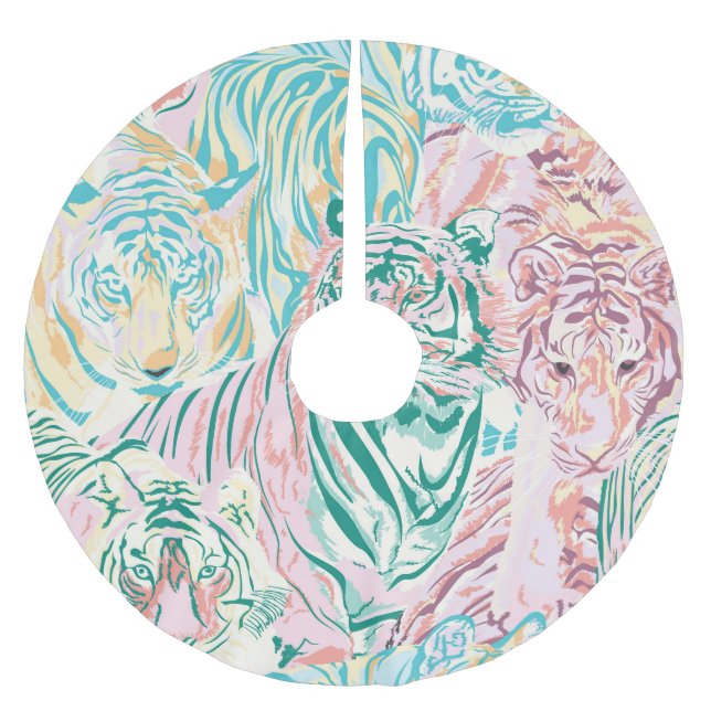 Pastel Färg Tiger Art Mönster Julgransmatta Borstad Polyester (Framsidan)