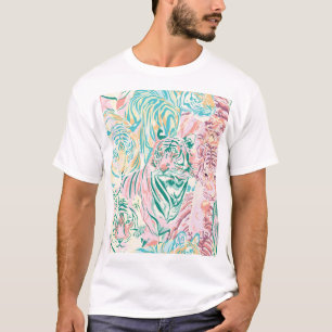 Pastel Färg Tiger Art Mönster T Shirt