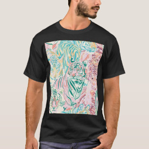 Pastel Färg Tiger Art Mönster T Shirt
