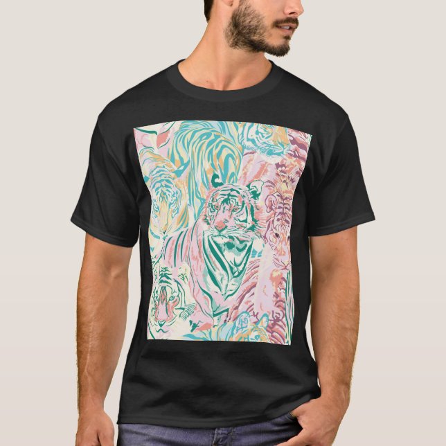Pastel Färg Tiger Art Mönster T Shirt (Framsida)