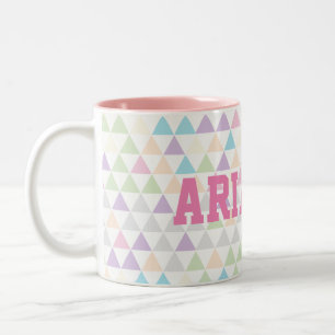 Pastel Färg Triangles med rosa eget namn Två-Tonad Mugg