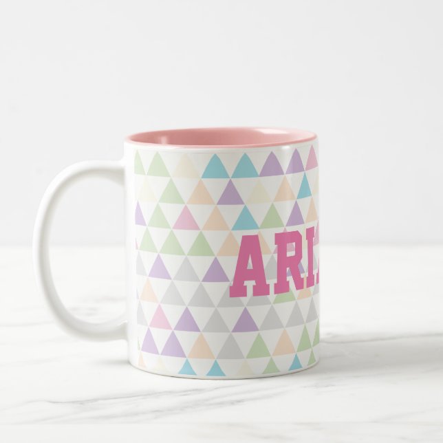 Pastel Färg Triangles med rosa eget namn Två-Tonad Mugg (Vänster)
