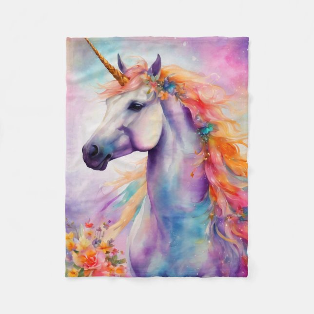 Pastel Färg Unicorn Fleecefilt (Framsidan)