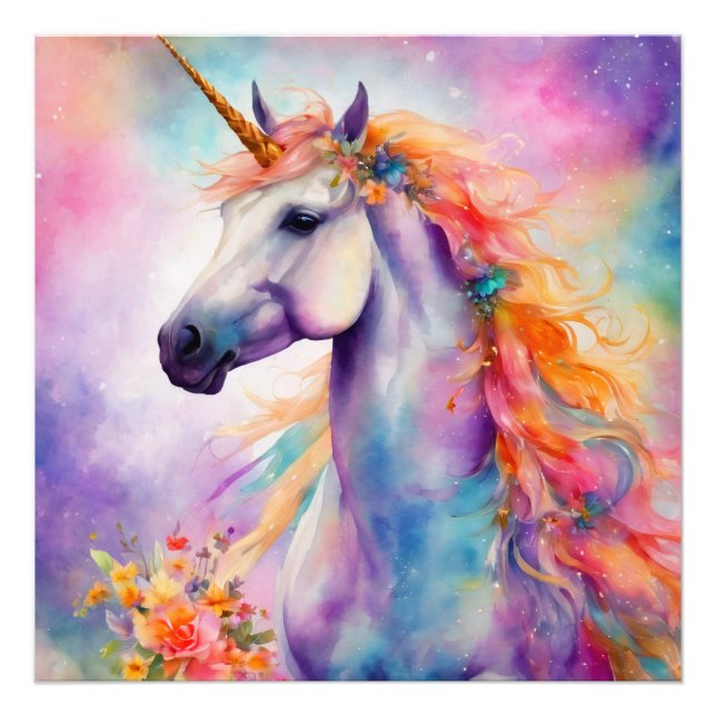 Pastel Färg Unicorn Fototryck (Framsidan)
