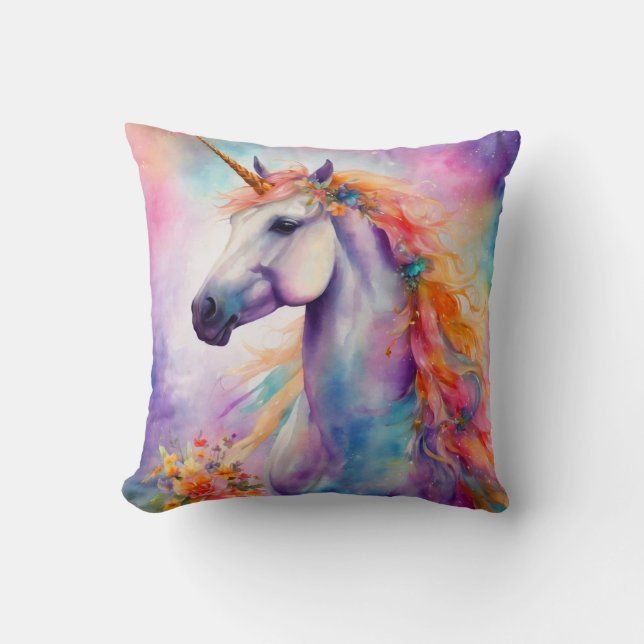 Pastel Färg Unicorn Kudde (Framsida)