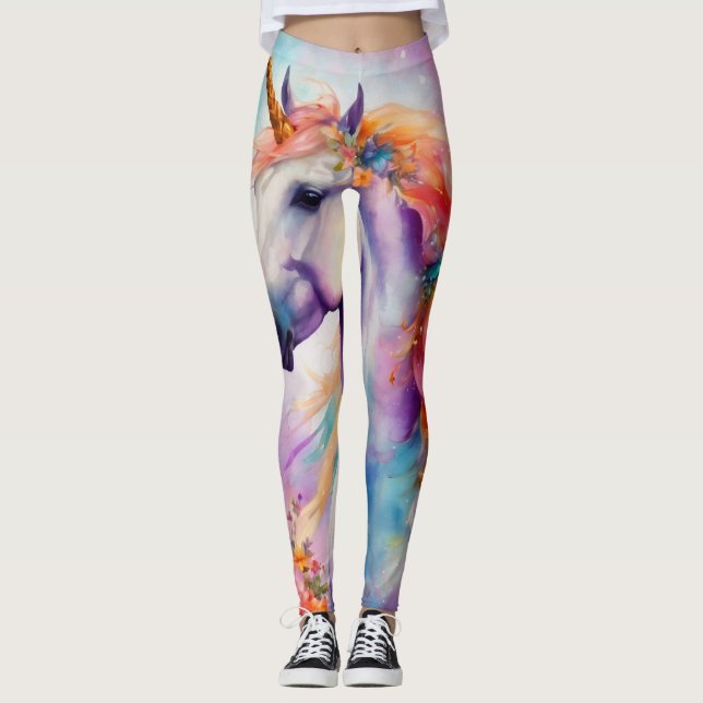 Pastel Färg Unicorn Leggings (Framsida)