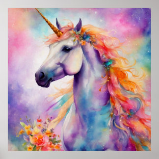 Pastel Färg Unicorn Poster