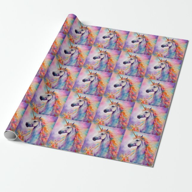 Pastel Färg Unicorn Presentpapper (Utrullad)
