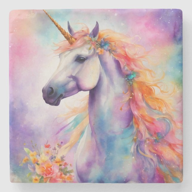 Pastel Färg Unicorn Stenunderlägg (Framsidan)