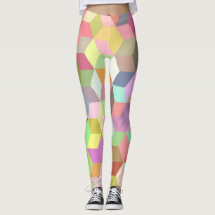 Pastel Färg Vår och sommar Trendig kubikkvadrater Leggings