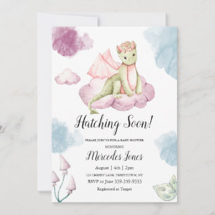 Pastel Färg Watercolor Dragon på Rosa Cloud Inbjudningar
