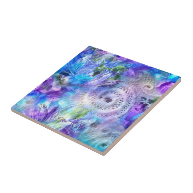 Pastel Färg Whimsique Abstrakt Blue Lila Grönt Kakelplatta (Sidan)