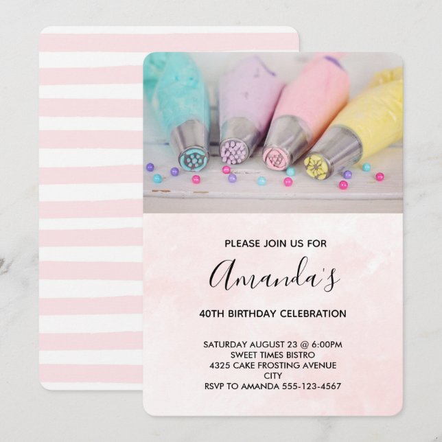 Pastel Färgad Cake Decortor Verktyg Birthday Inbjudningar (Fram/baksida)