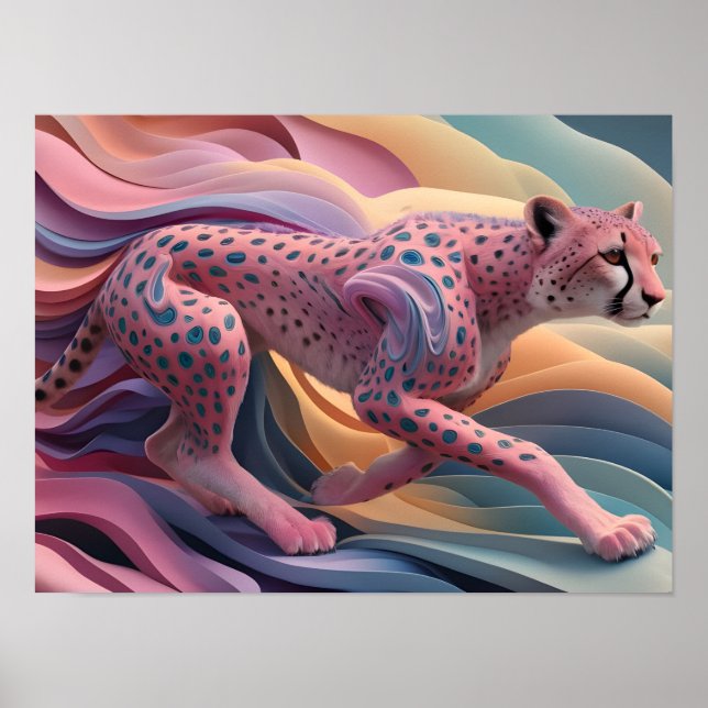 Pastel-Färgad Cheetah Abstrakt Tapet Poster (Framsidan)