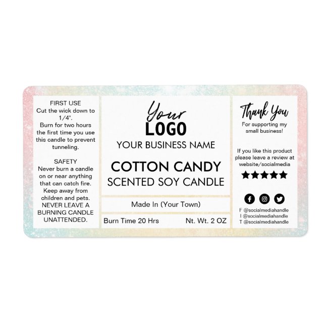 Pastel Färgad Cotton Candy Scented Soy Candle Fraktsedel (Framsidan)