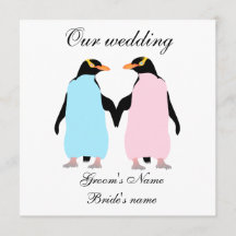 Pastel färgad penguins bröllopsinbjudan