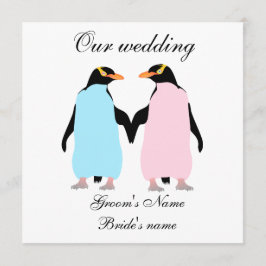Pastel färgad penguins bröllopsinbjudan inbjudningar