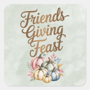 Pastel Färgad Pumpkins Friendsgiving Feast Fyrkantigt Klistermärke