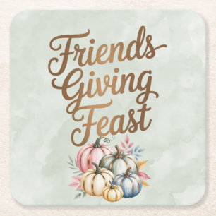 Pastel Färgad Pumpkins Friendsgiving Feast Underlägg Papper Kvadrat