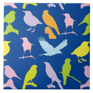Pastel Färgad Variety of Birds Mönster Kakelplatta