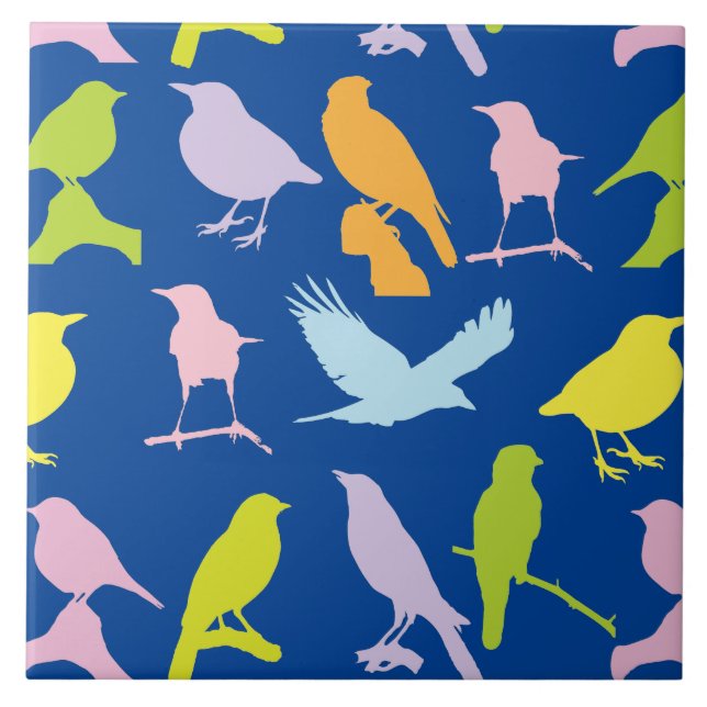 Pastel Färgad Variety of Birds Mönster Kakelplatta (Framsidan)