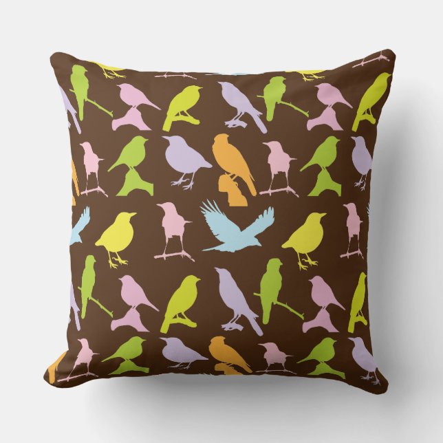 Pastel Färgad Variety of Birds Mönster Kudde (Framsida)