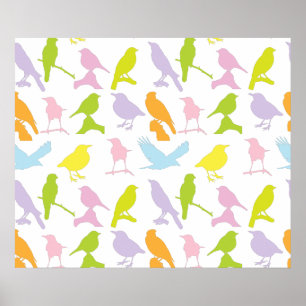 Pastel Färgad Variety of Birds Mönster Poster
