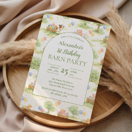 Pastel Farm Animals Barn Party 1st Birthday Inbjudningar