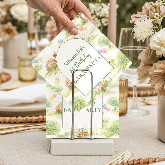 Pastel Farm Animals Barn Party 1st Birthday Pappersservett (Skapare uppladdad)