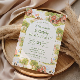 Pastel Farm Animals Barnyard 1st Birthday Inbjudningar