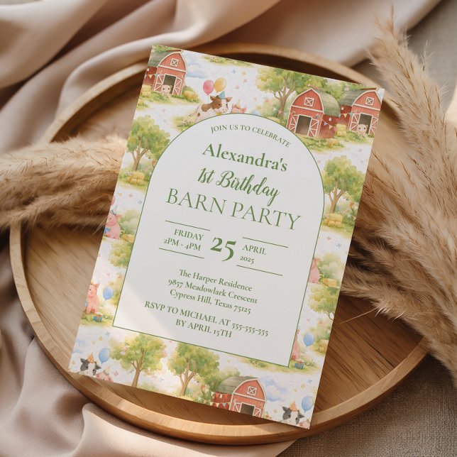 Pastel Farm Animals Barnyard 1st Birthday Inbjudningar (Skapare uppladdad)