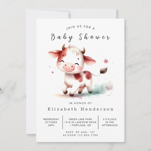 Pastel Farm Cow Baby Shower Inbjudningar (Framsida)
