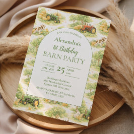 Pastel Farm Tractor Barnyard 1st Birthday Inbjudningar