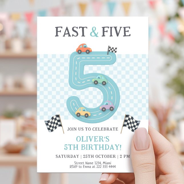 Pastel Fast Five Birthday Car Inbjudningar (Skapare uppladdad)