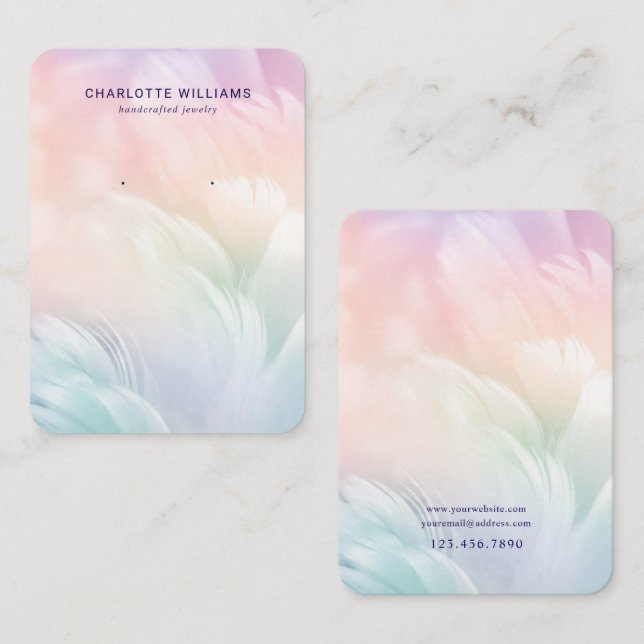 Pastel Feather Anpassningsbar Juelry Visning Card Visitkort (Fram/baksida)