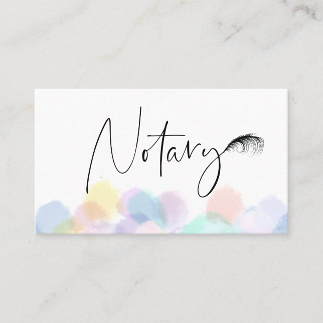 *~* Pastel Feather NOTARY PHOTO Pen Signing Agent  Visitkort (Framsida)