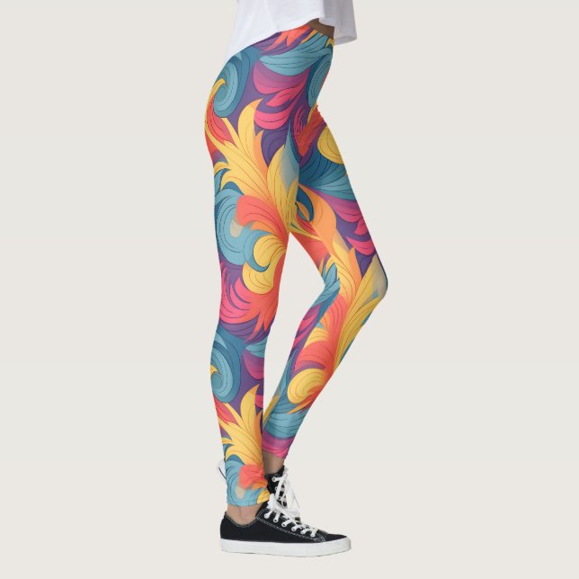 Pastel Feathers Mönster Leggings (Höger)