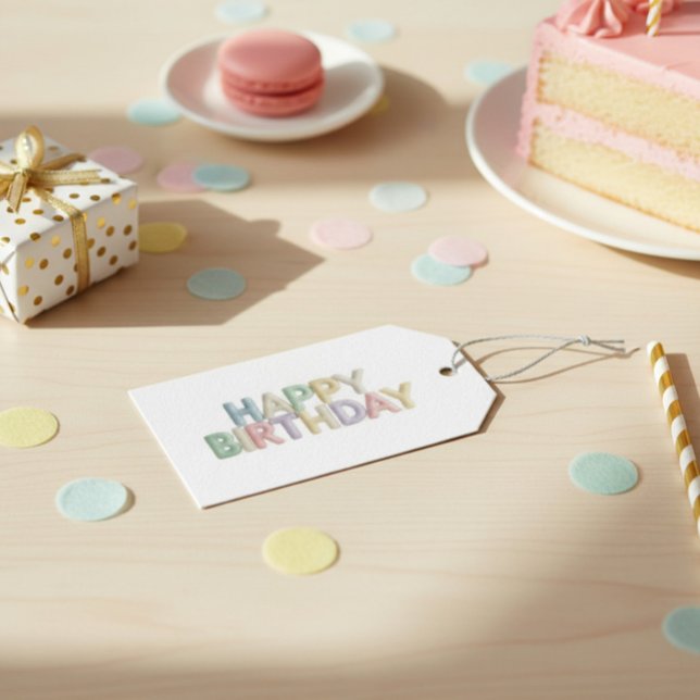  Pastel Felt Letters Happy Birthday Presentetikett (Skapare uppladdad)