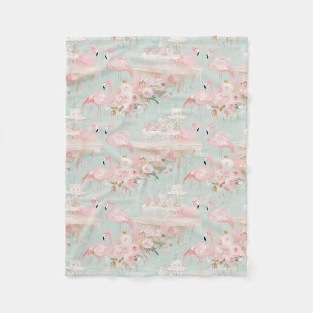 Pastel Flamingo Tea Party Mönster Fleecefilt (Framsidan)