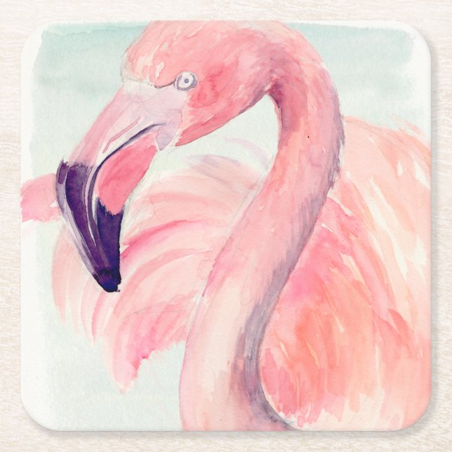 Pastel Flamingo Underlägg Papper Kvadrat (Framsidan)