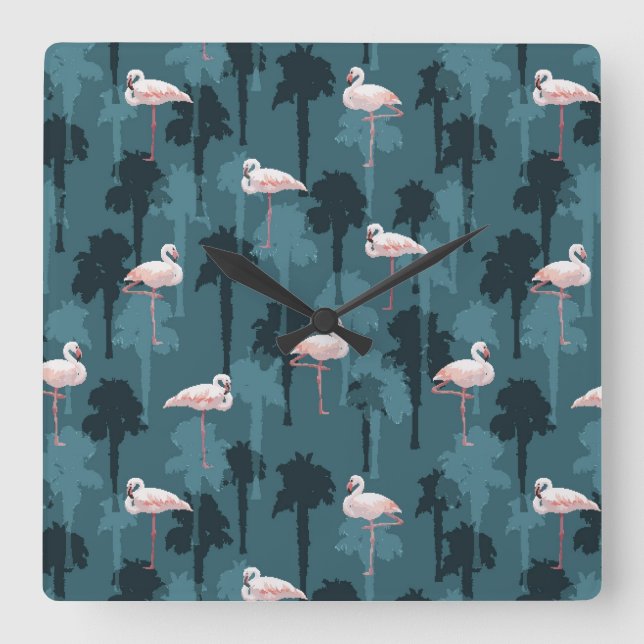 Pastel Flamingos på skalet Fyrkantig Klocka (Framsida)