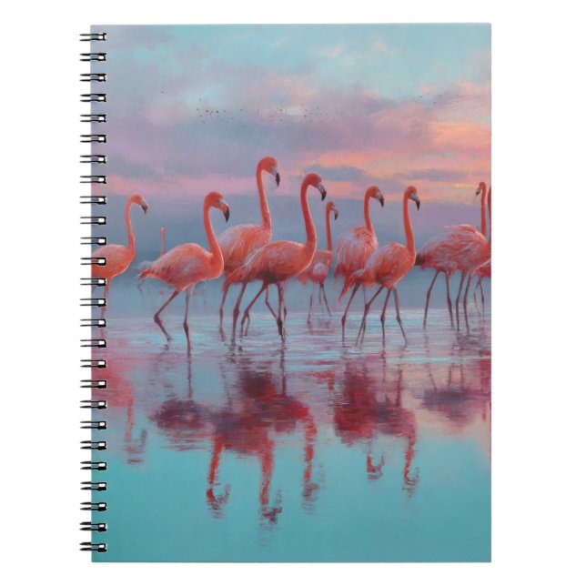 Pastel Flamingos Sunset Vatten Reflection Anteckningsbok (Framsidan)