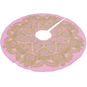 Pastel Flicka Rosa Mandala Star Mönster Julgransmatta Borstad Polyester