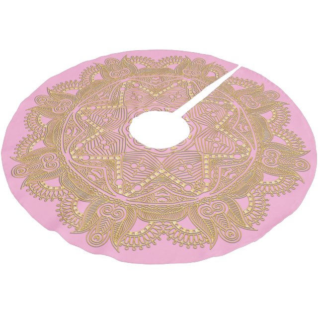 Pastel Flicka Rosa Mandala Star Mönster Julgransmatta Borstad Polyester (Vinklad)