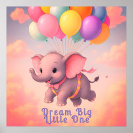 Pastel Flies Baby Elephant, Anpassningsbar Nursery Poster