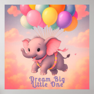 Pastel Flies Baby Elephant, Anpassningsbar Nursery Poster
