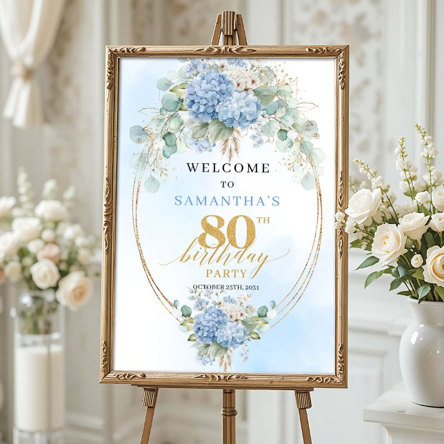 Pastel Floral Boho Birthday Sign 80th birthday  Poster (Pastel Floral Boho Birthday Sign 80th birthday welcome)