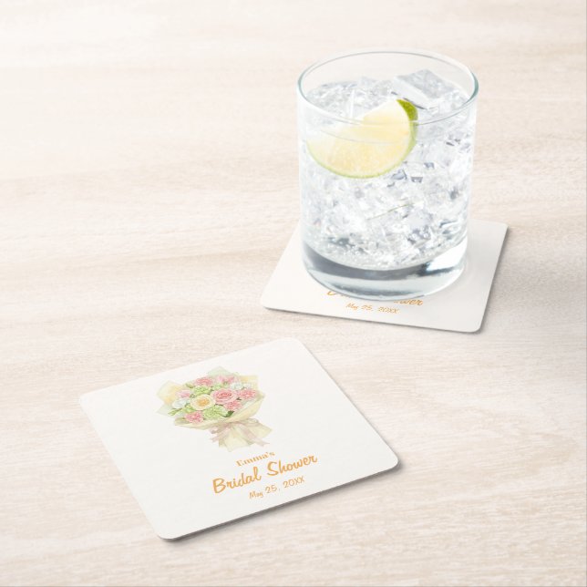 Pastel Floral Bridal Shower bouquet  Underlägg Papper Kvadrat (Insitu)